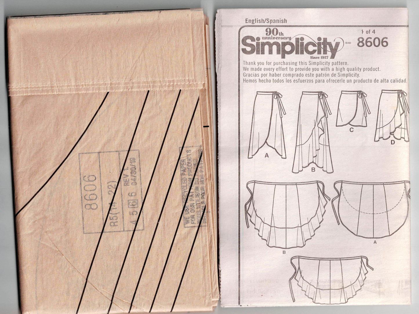 Simplicity 8606 Womens Ruffled Wrap Skirts Out Of Print Sewing Pattern Size 14 - 22 UNCUT Factory Folded