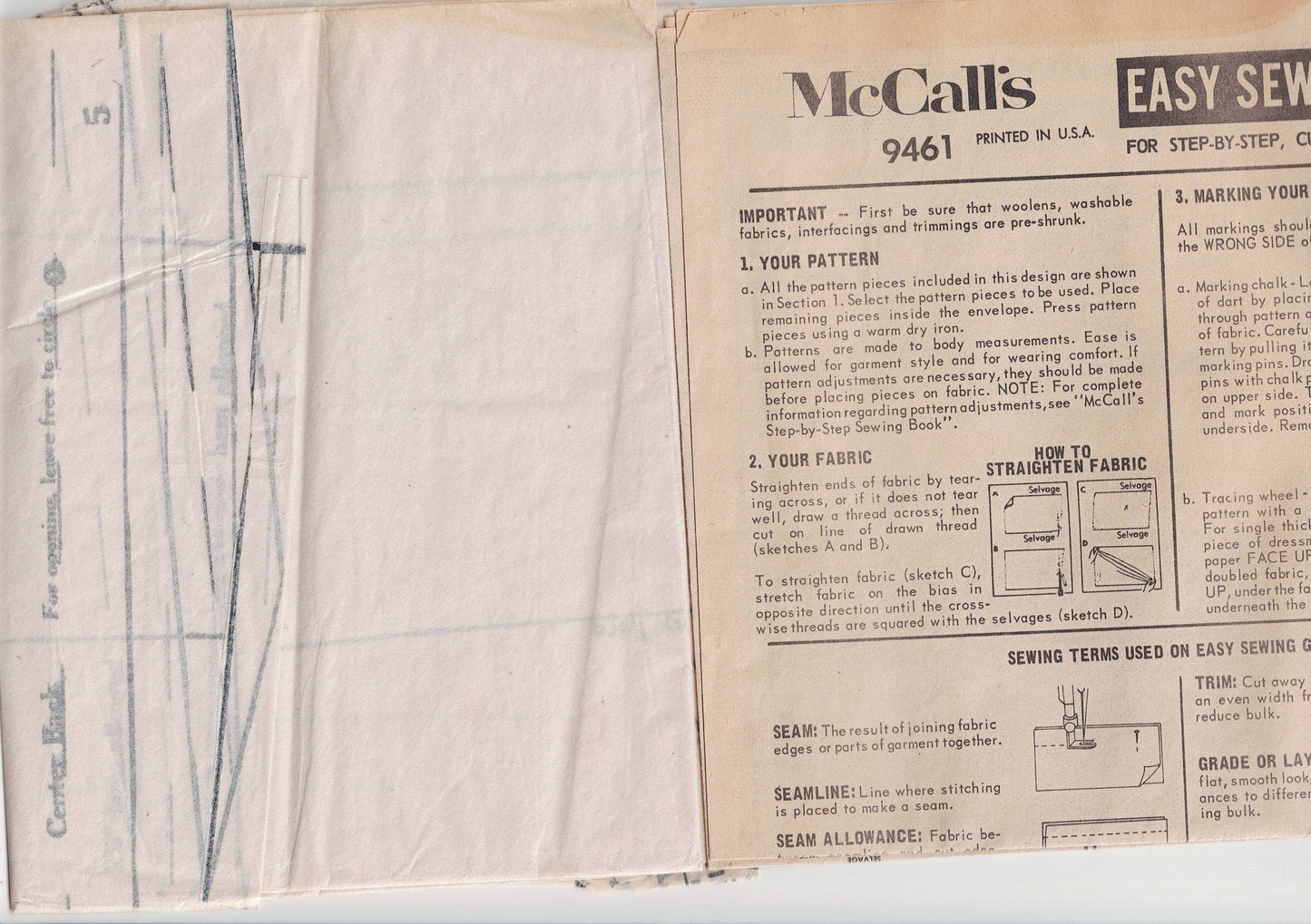 McCall's 9461 Womens Big Sleeved Dress & Cummerbund 1960s Vintage Sewing Pattern Size 10 - 12