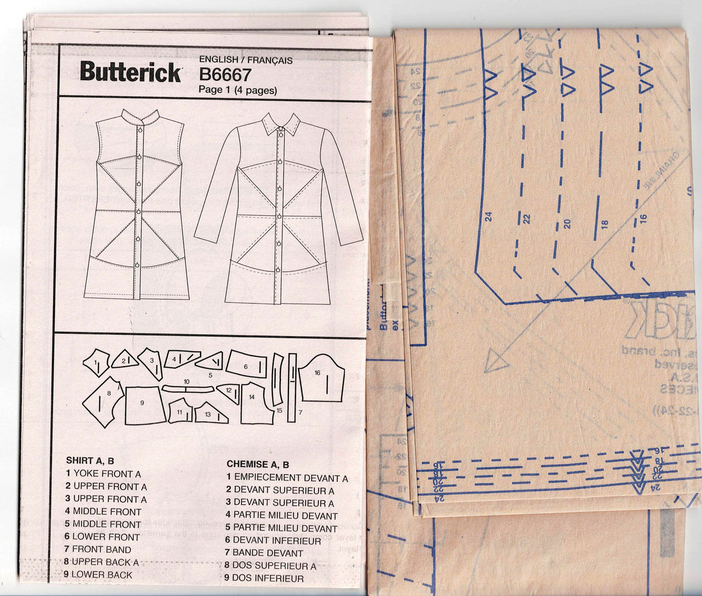 Butterick 6667 KATHERINE TILTON Womens Button Front Tops with Seam Interest Out Of Print Sewing Pattern Sizes 16 - 24 UNCUT Factory Folded