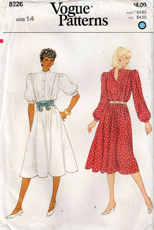 Vogue 8226 Womens Puff Sleeved Dress 1980s Vintage Sewing Pattern Size 10 UNCUT Factory Folded