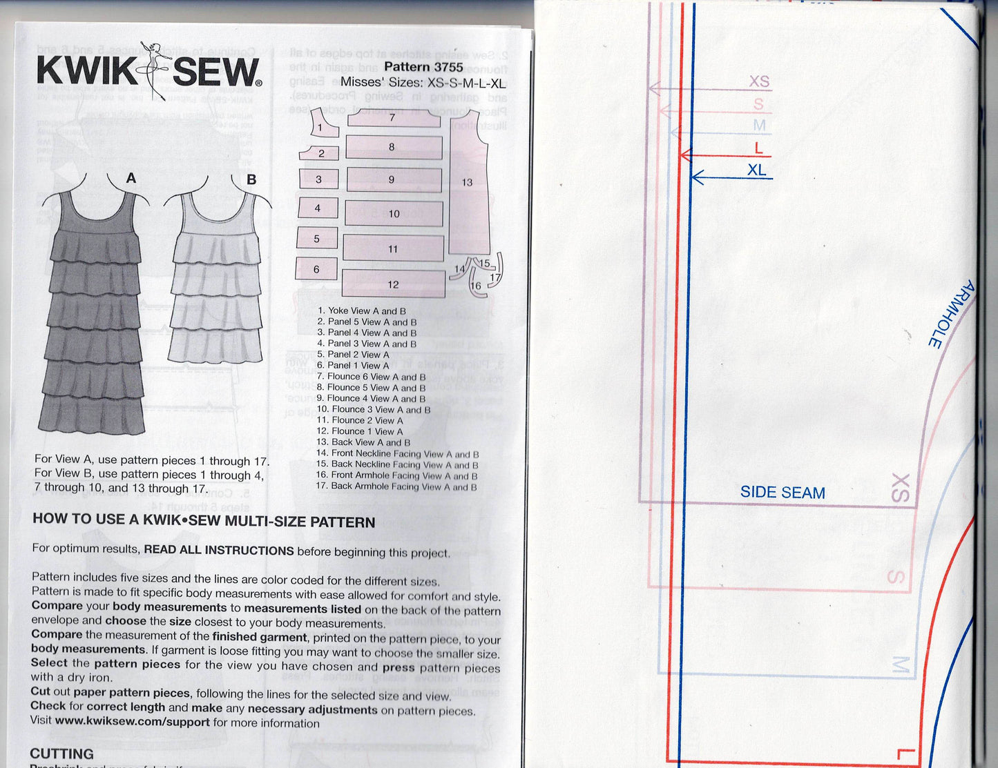 Kwik Sew 3755 Womens Ruffled Evening Dress & Top Out Of Print Sewing Pattern Size XS - XL UNCUT Factory Folded