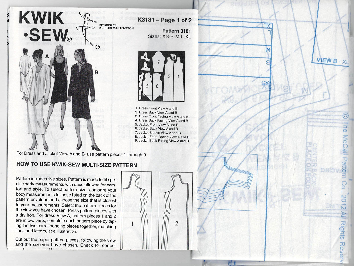 Kwik Sew 3181 Womens EASY Dress & Jacket Out Of Print Sewing Pattern Size XS - XL UNCUT Factory Folded