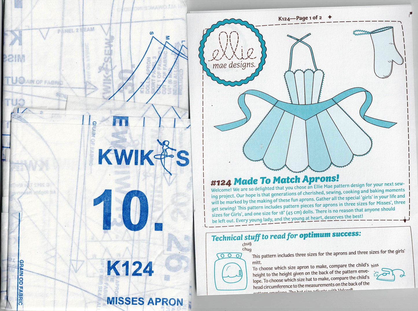 Kwik Sew K124 Ellie May Designs Womens Girls & Dolls Apron & Oven Mitt Out Of Print Sewing Pattern UNCUT Factory Folded