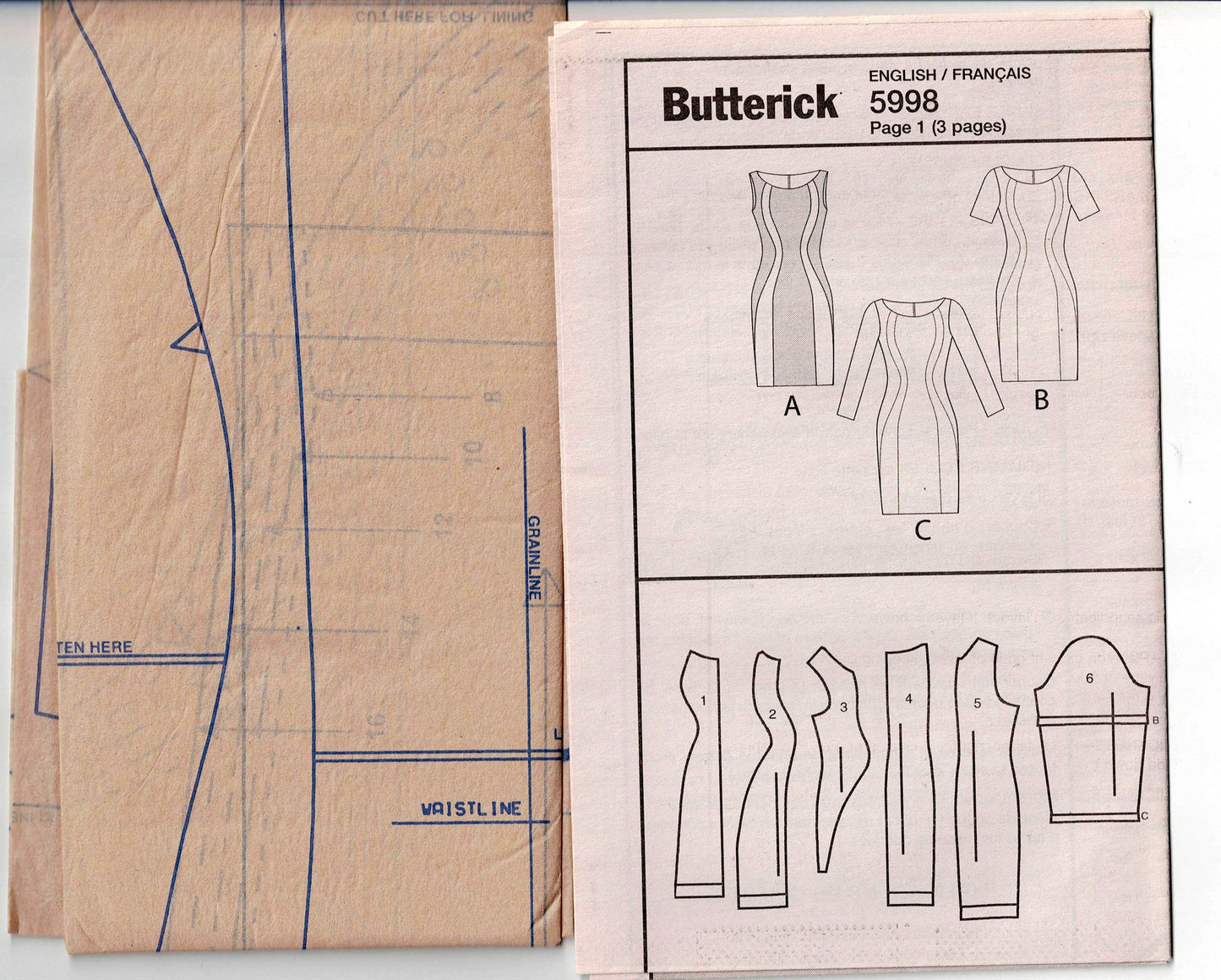 Butterick 5998 Womens Curvy Color Blocked Dress Out Of Print Sewing Pattern Size 8 - 16 UNCUT Factory Folded