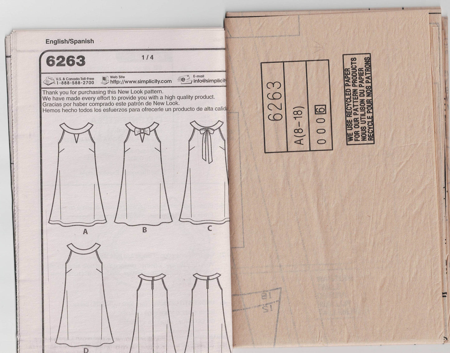 New Look 6263 Womens EASY A Line Sundress Out Of Print Sewing Pattern Size 8 - 18 UNCUT Factory Folded