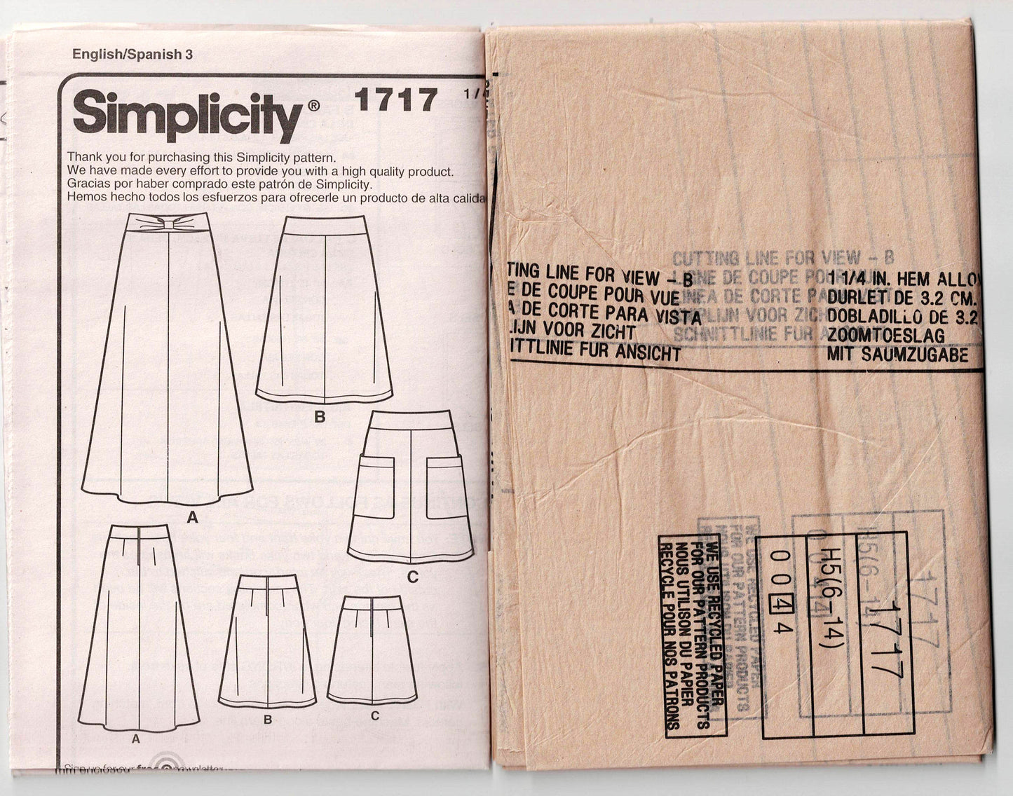 Simplicity 1717 Womens AMAZING FIT A Line Skirts Out Of Print Sewing Pattern Size 6 - 14 UNCUT Factory Folded