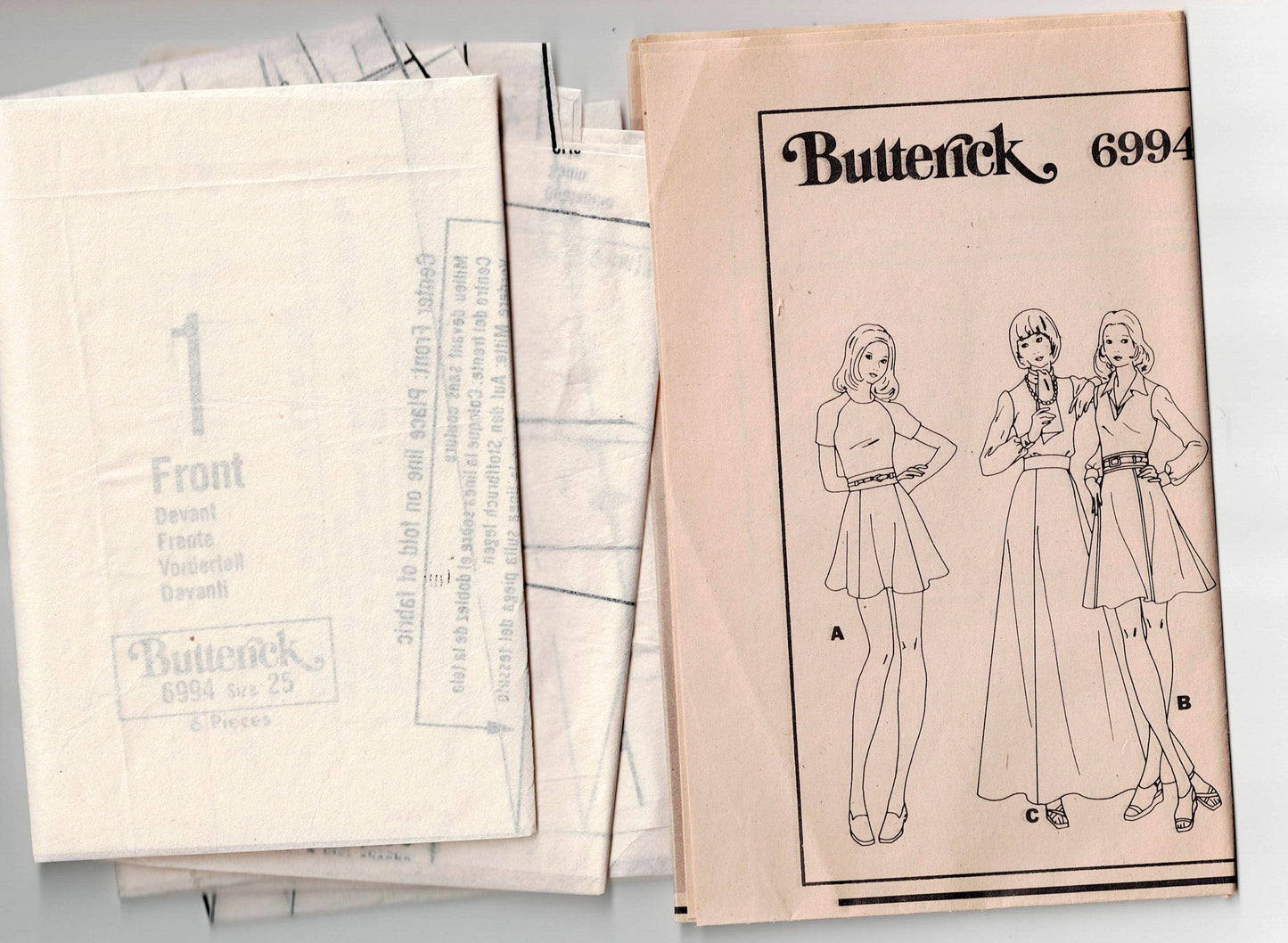 Butterick 6994 Womens Flared Gored Skirts with Wide Waistband 1970s Vintage Sewing Pattern Size 10 Waist 25 Inches