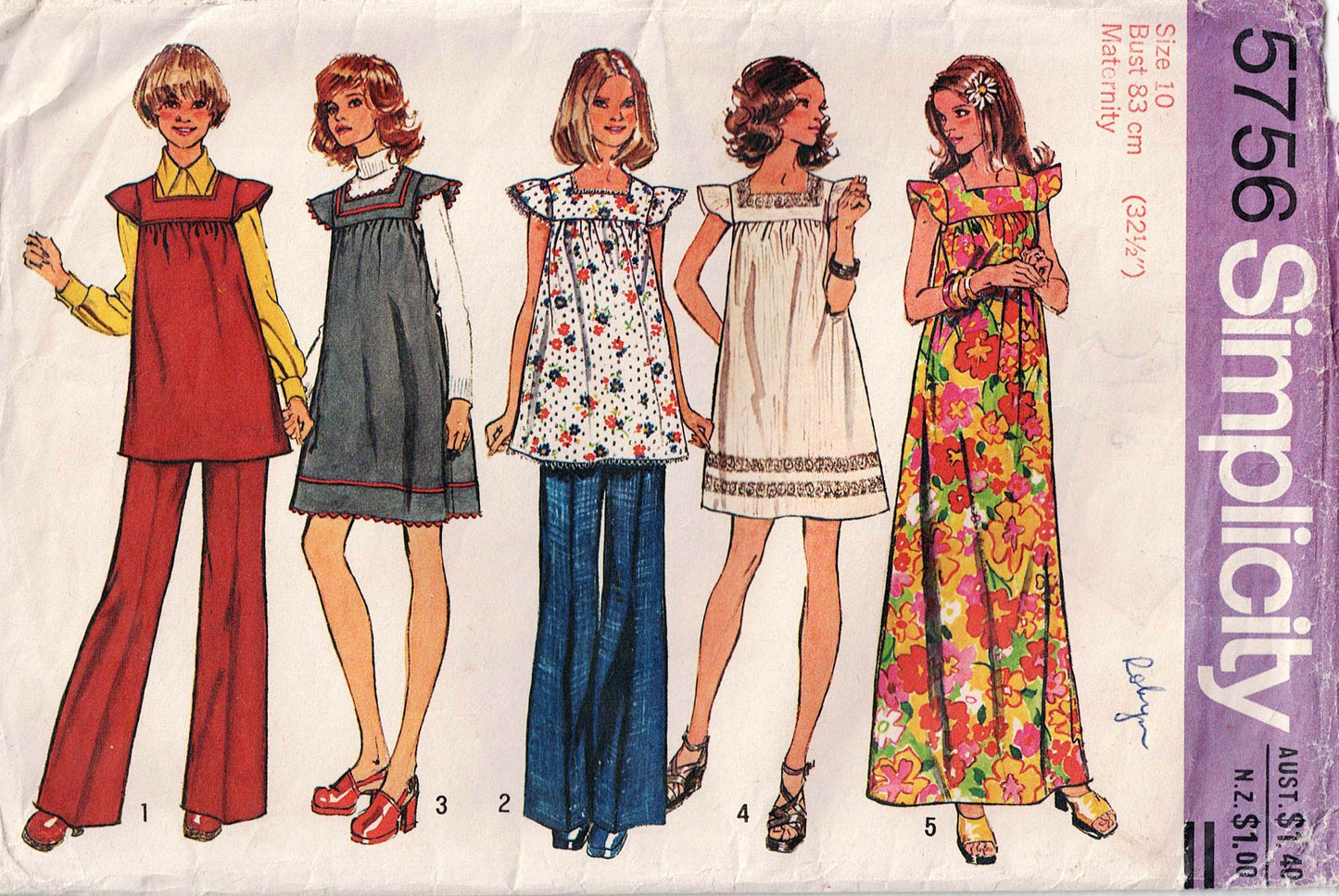 Simplicity 5756 Womens Retro Maternity Dress Tunic & Pants 1970s Vintage Sewing Pattern Size 10 Bust 32.5 inches