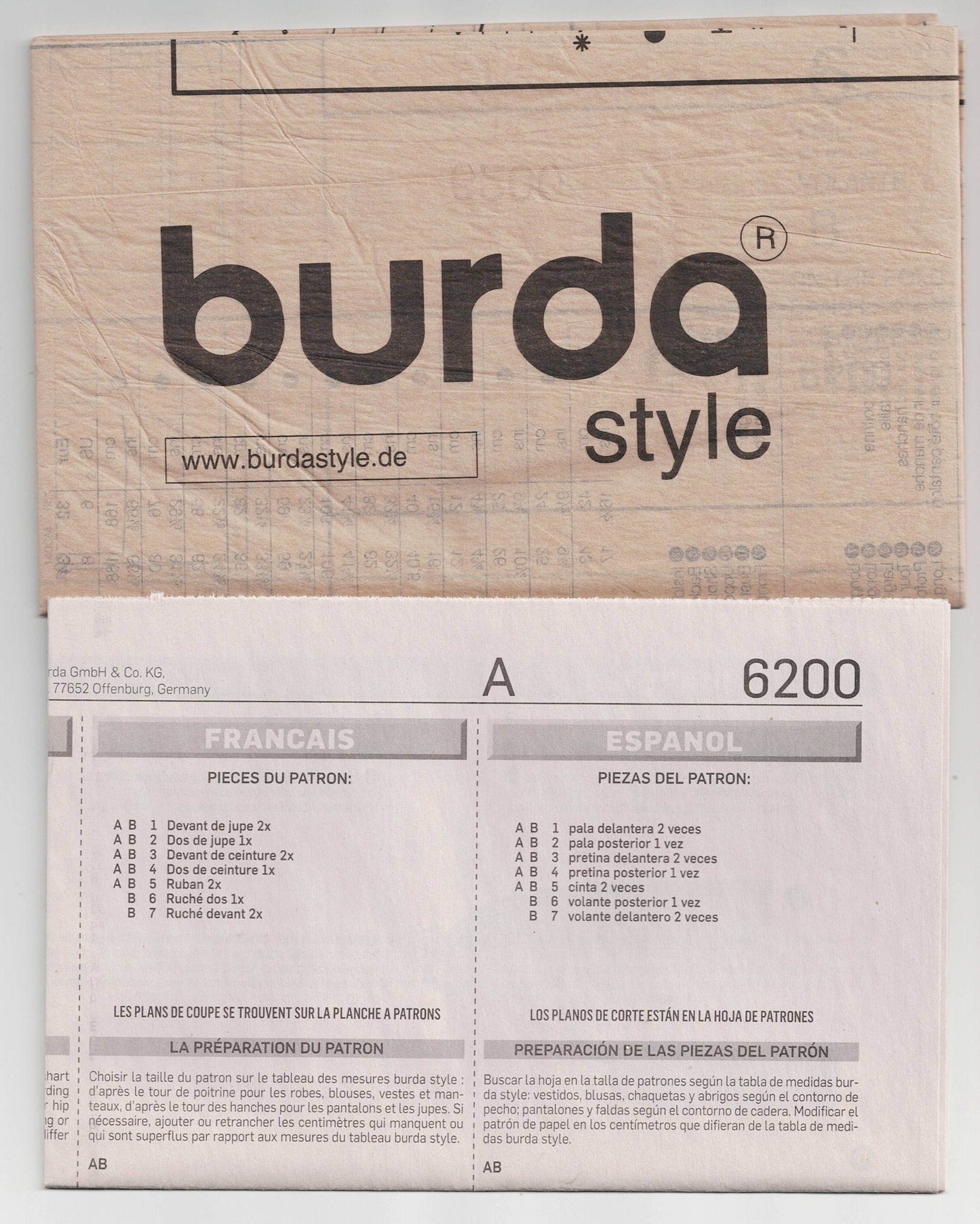 Burda 6200 Womens EASY Wrap Skirts Out Of Print Sewing Pattern Sizes 8 - 18 UNCUT Factory Folded