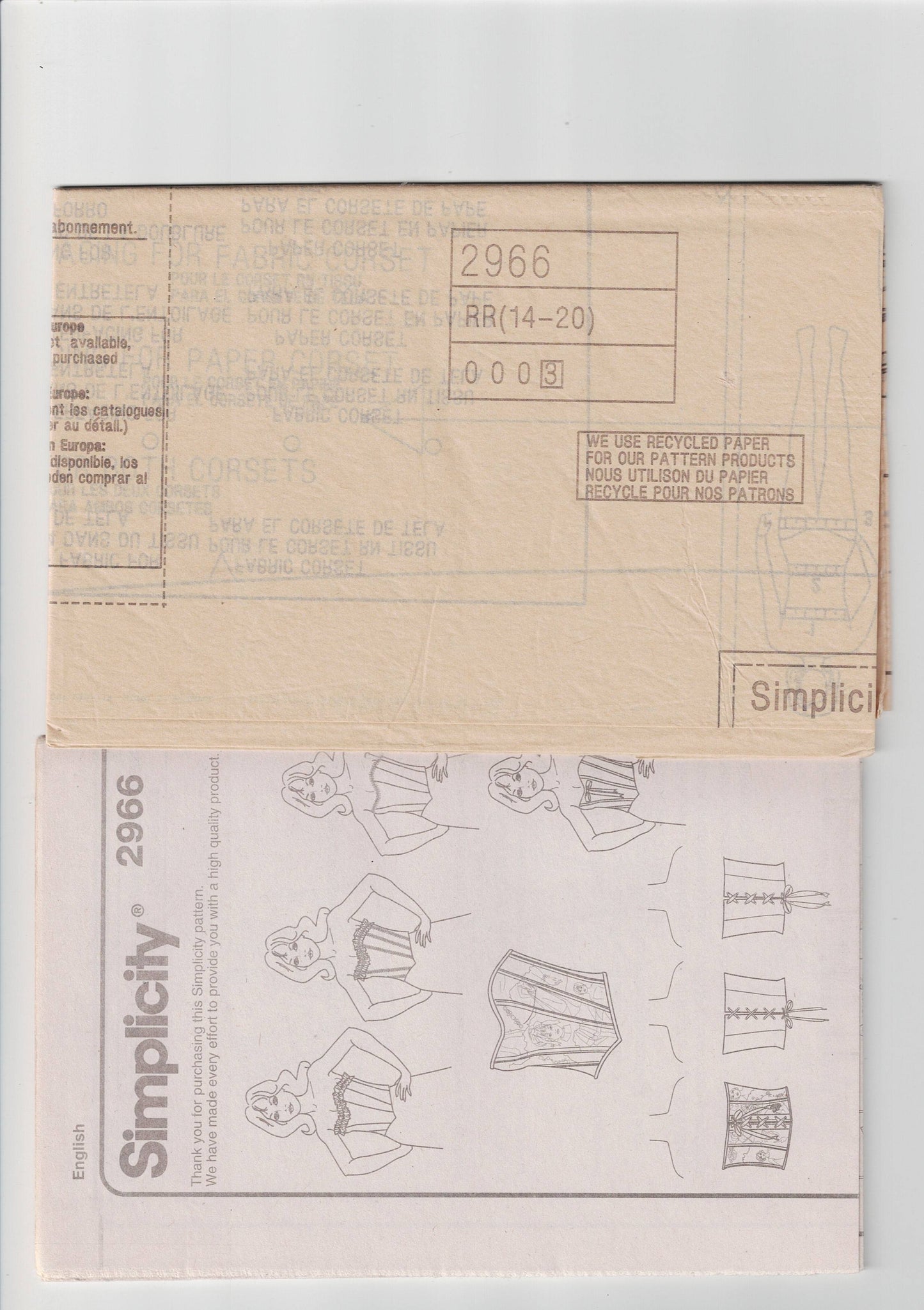 Simplicity 2966 Womens Corset Bustier Top Out Of Print Sewing Pattern Size 14 - 20 UNCUT Factory Folded