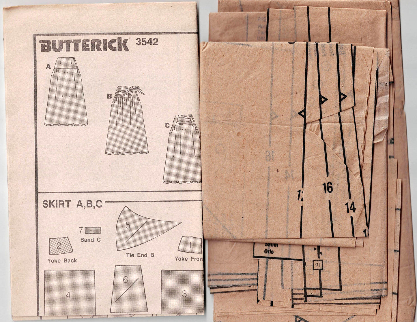 Butterick 3542 Womens Yoked Skirts with Drape 1980s Vintage Sewing Pattern Size 12 - 16