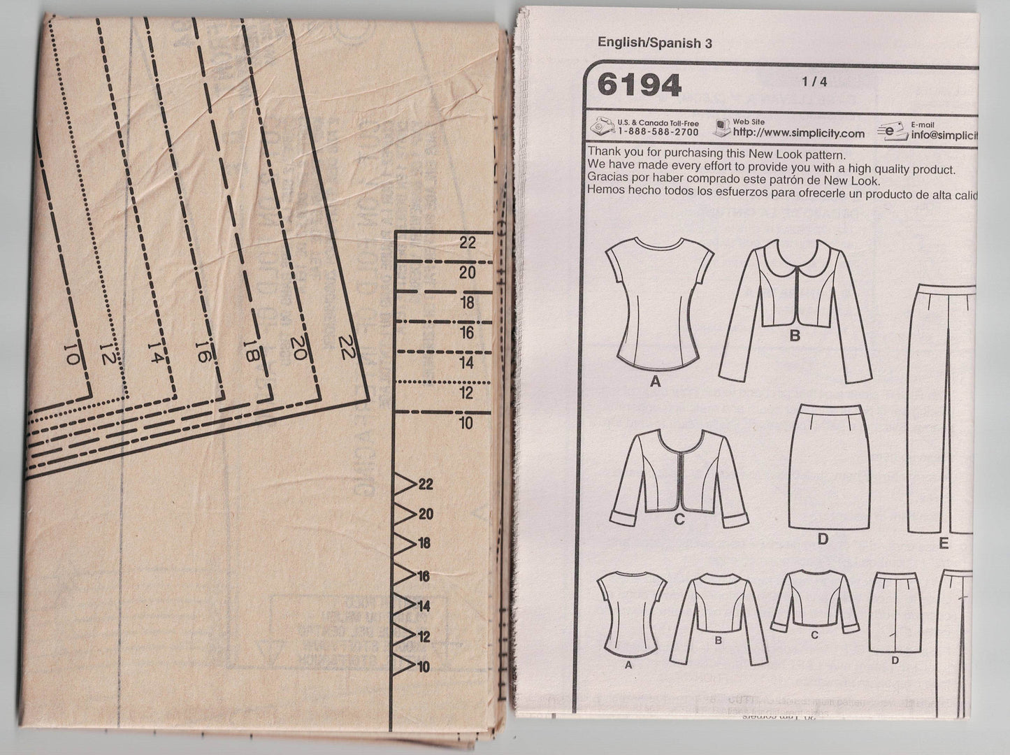 New Look 6194 Womens Summer Capsule Wardrobe Jacket Top Skirt & Pants Out Of Print Sewing Pattern Size 10 - 22 UNCUT Factory Folded