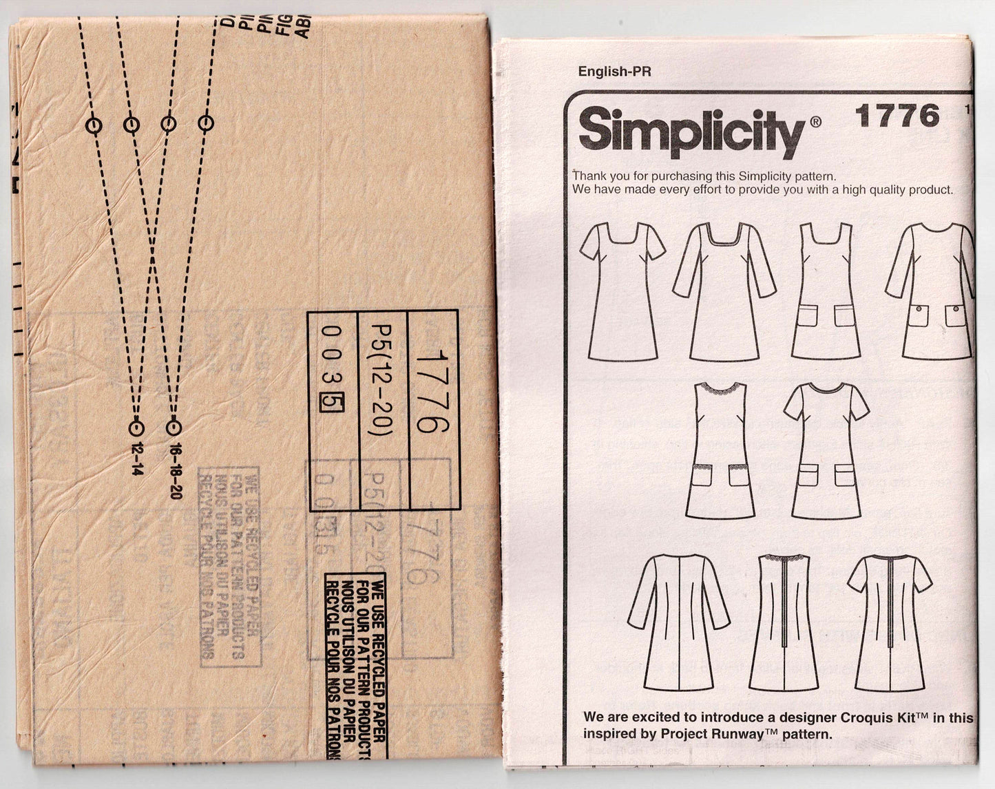 Simplicity 1776 PROJECT RUNWAY Womens A Line Dress Out Of Print Sewing Pattern Sizes 12 - 20 UNCUT Factory Folded