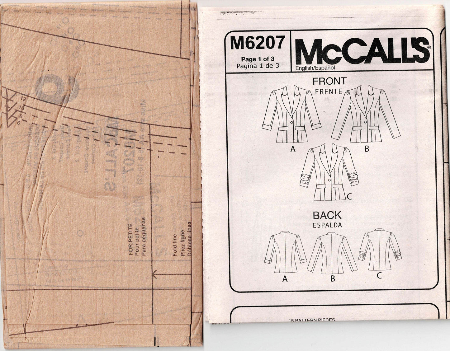 McCall's 6207 Womens Lined Jackets Out Of Print Sewing Pattern Sizes 6 - 12 UNCUT Factory Folded