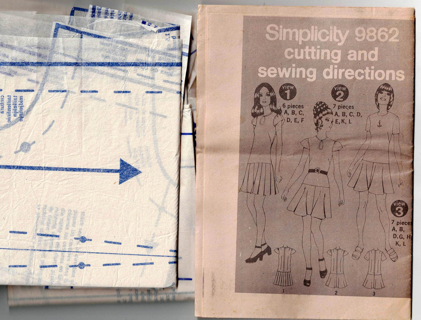 Simplicity 9862 Womens Drop Waisted Mini Dresses 1970s Vintage Sewing Pattern Size 12 Bust 34 inches