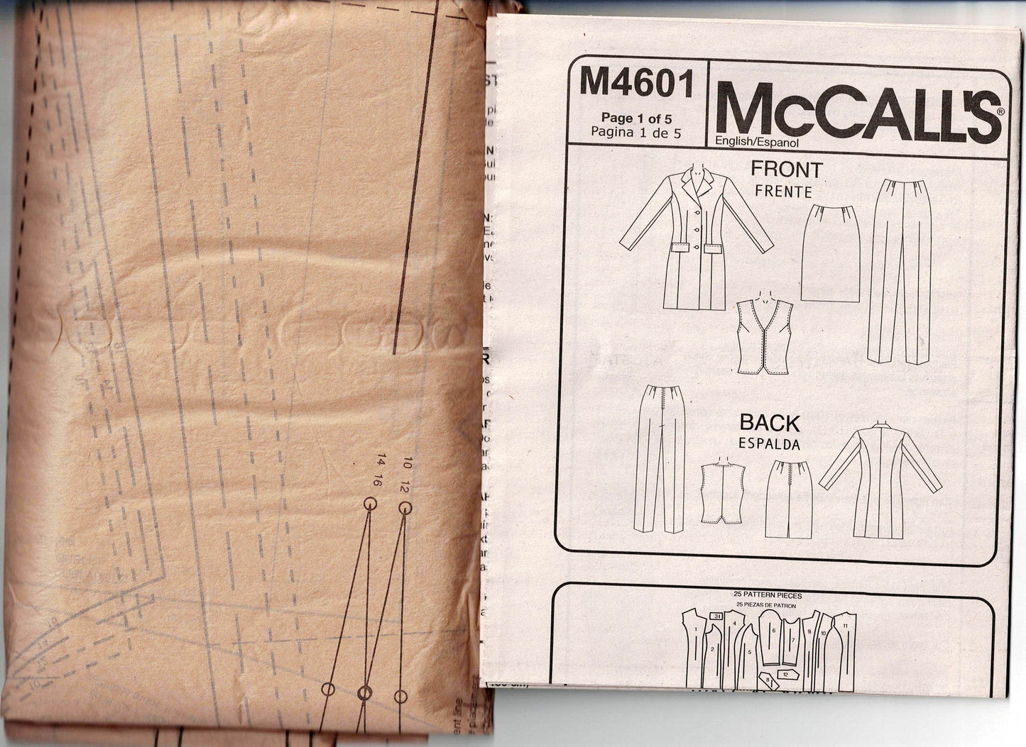 Patrón de costura sin cortar, doblado de fábrica, para chaqueta, chaleco, pantalones y falda de oficina de invierno para mujer de McCall's M4601, tallas 6 a 12