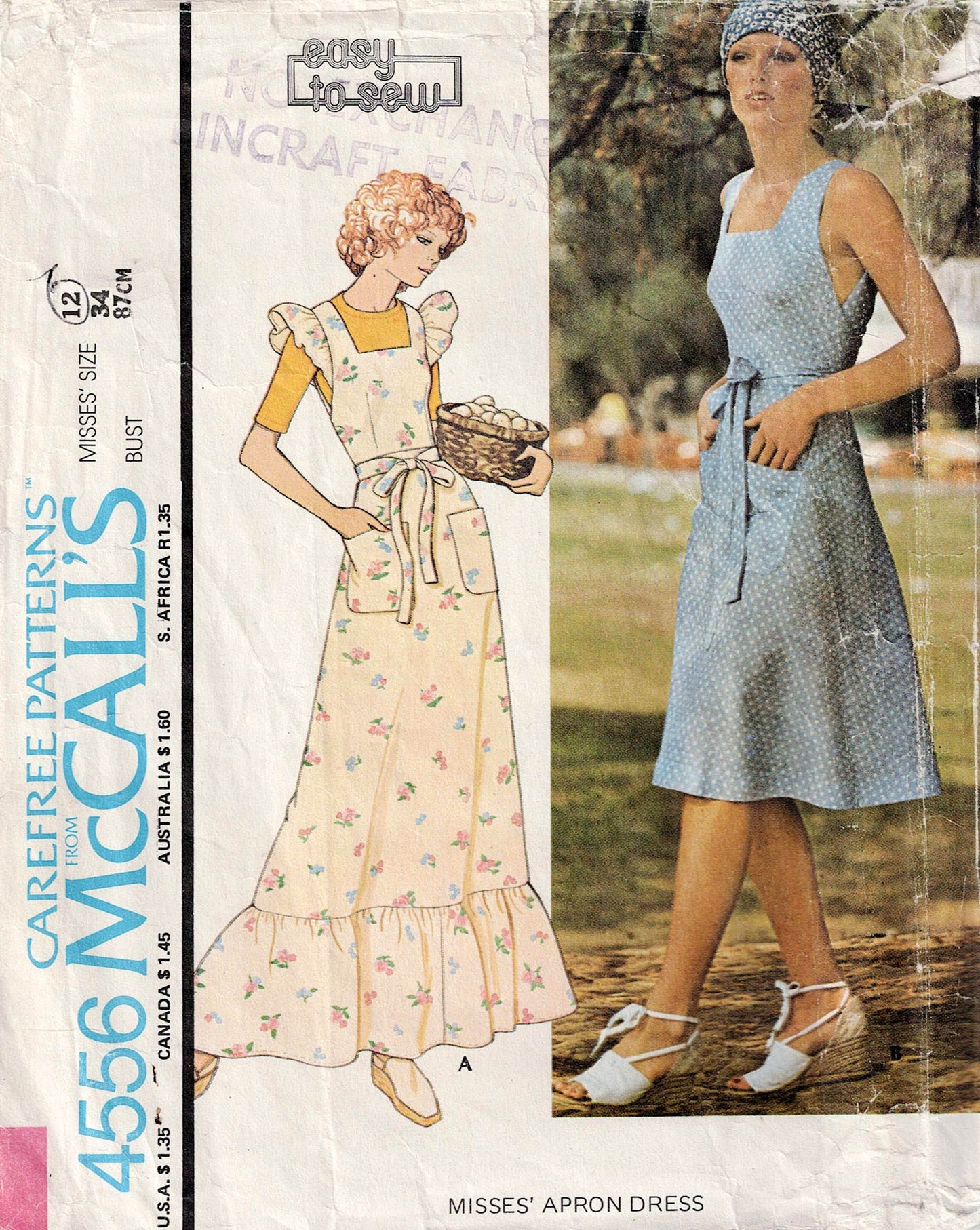 McCall's 4556 Womens Ruffled Tie On Apron Maxi Wrap Dress 1970s Vintage Sewing Pattern Size 10 or 12