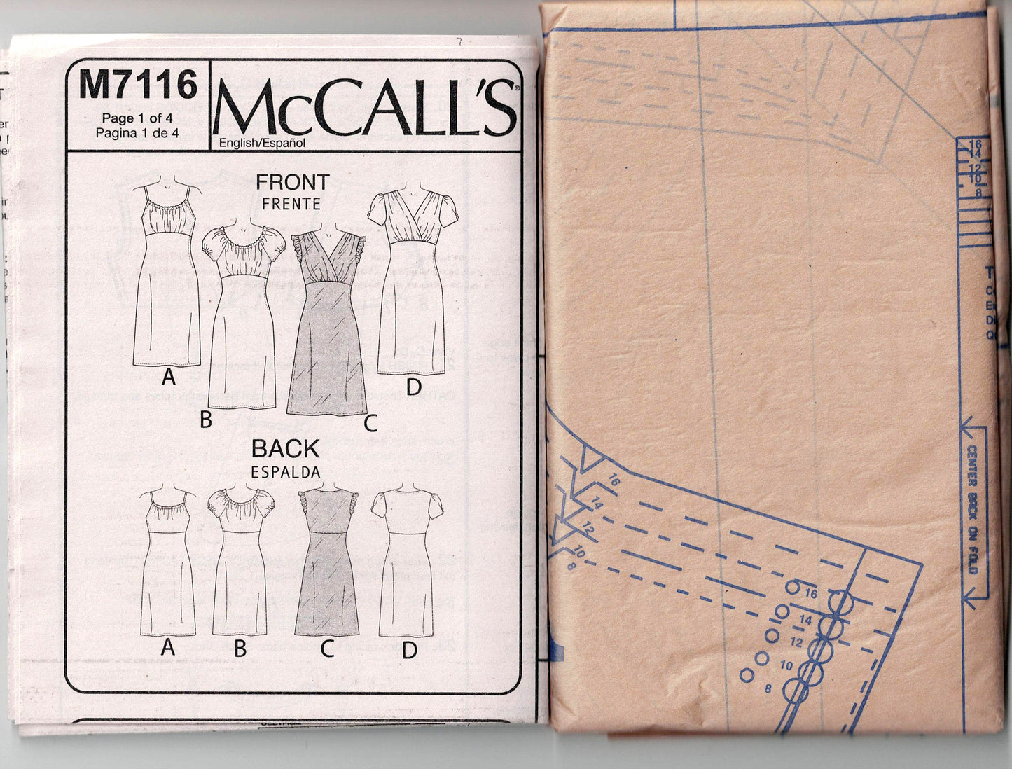 Patrón de costura de vestidos de cintura alta McCall's M7116 para mujer, sin cortar, doblado de fábrica, talla 8-24