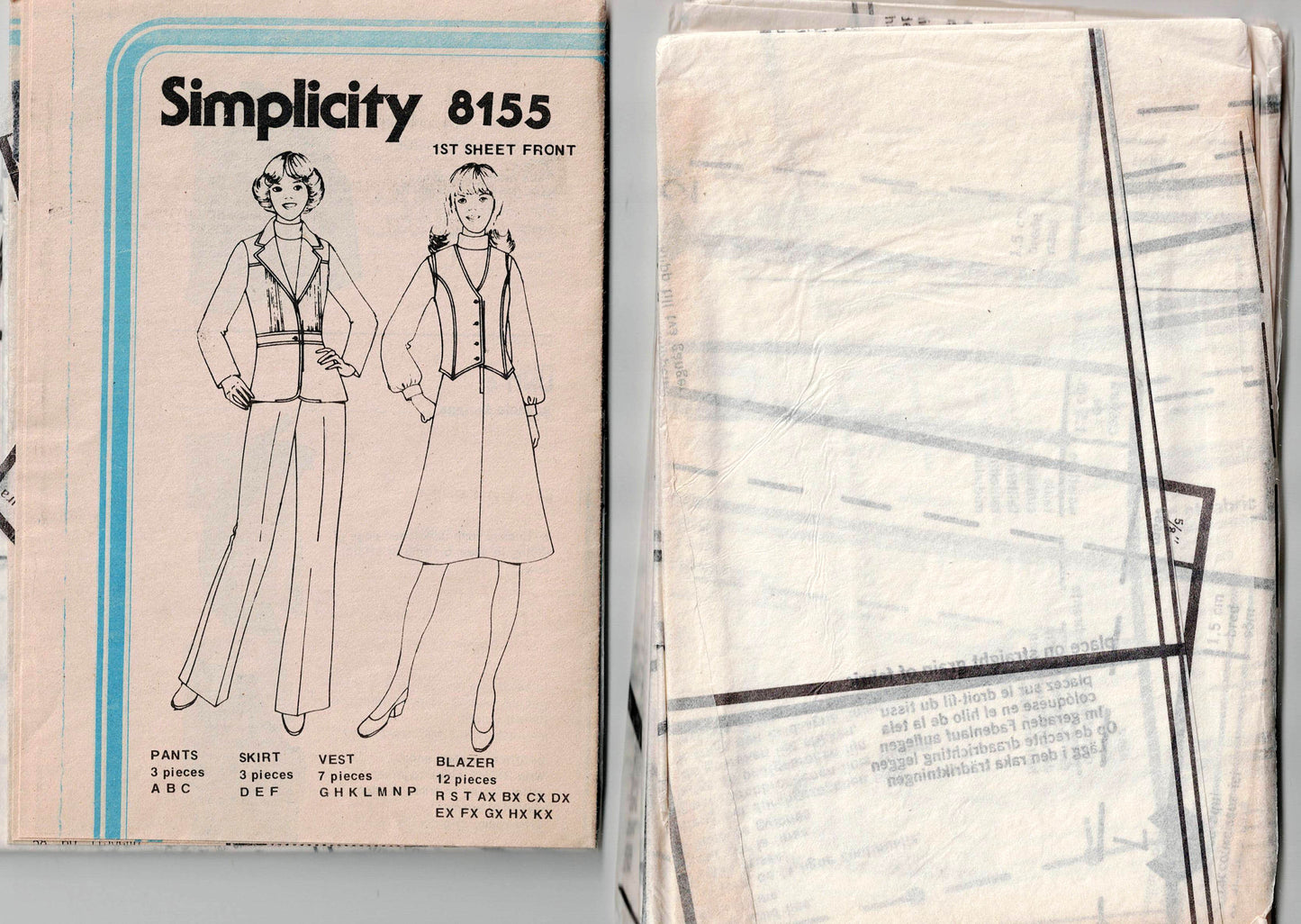 Simplicity 8155 Womens Fit & Flared Jacket Vest Skirt & Pants 1970s Vintage Sewing Pattern Size 12 Bust 34 Inches