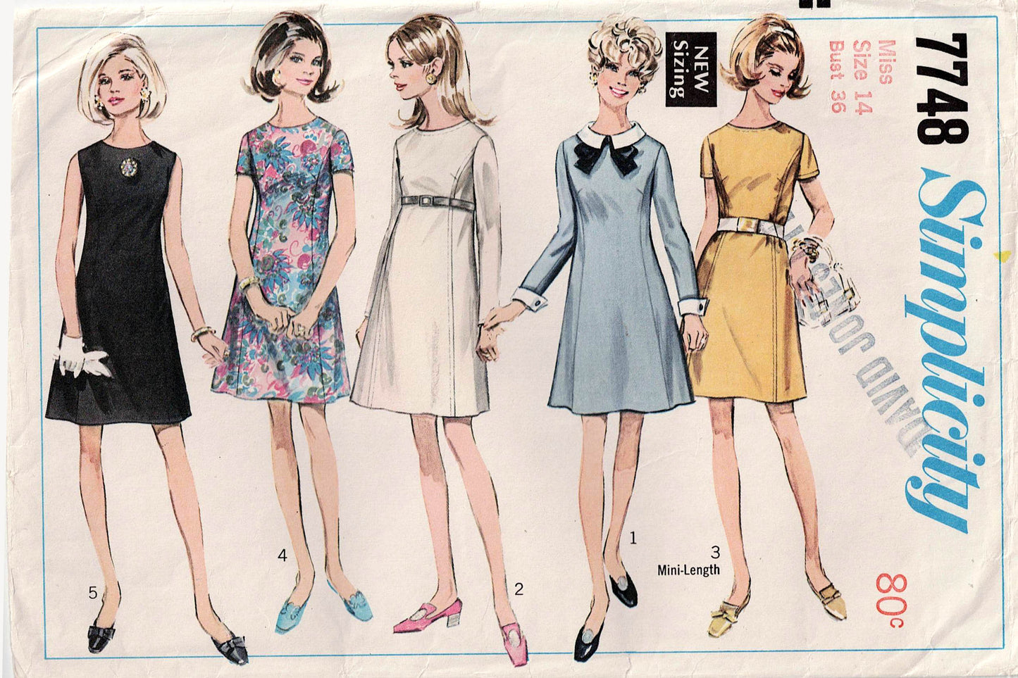 Simplicity 7748 Womens Princess Shift Dress with Detachable Collar & Cuffs 1960s Vintage Sewing Pattern Size 14 Bust 36 Inches