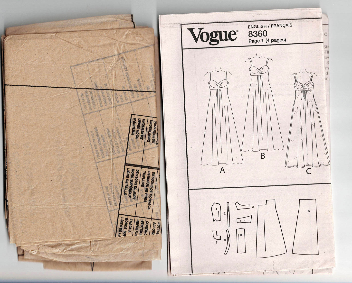 Vogue 8360 Womens Empire Waisted Shelf Bust Evening Prom Formal Gown Out Of Print Sewing Pattern Size 12 - 16