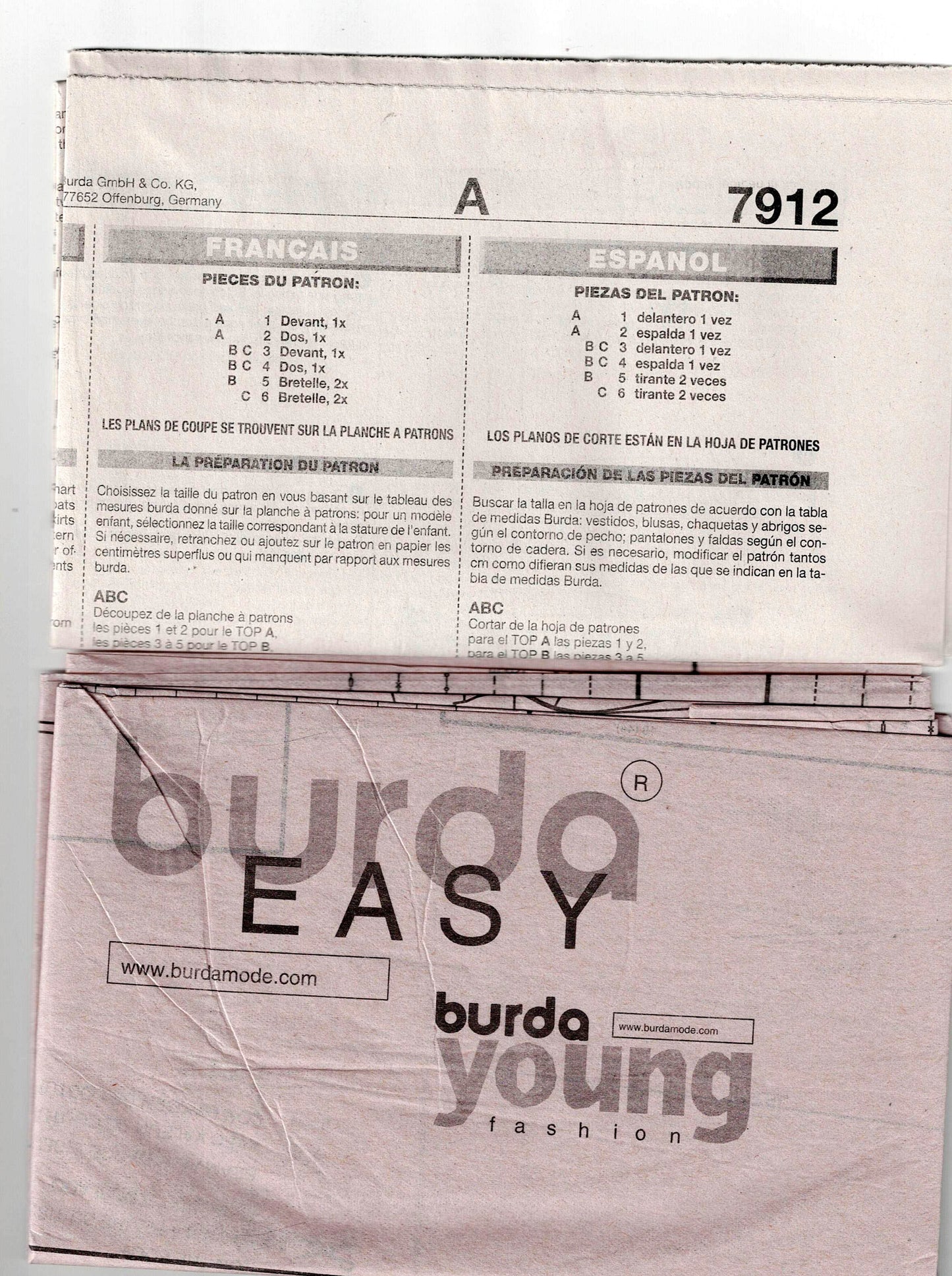 Burda Young 7912 Womens Gathered Summer Top Bustier & Dress Out Of Print Sewing Pattern Sizes 6 - 18 UNCUT Factory Folded