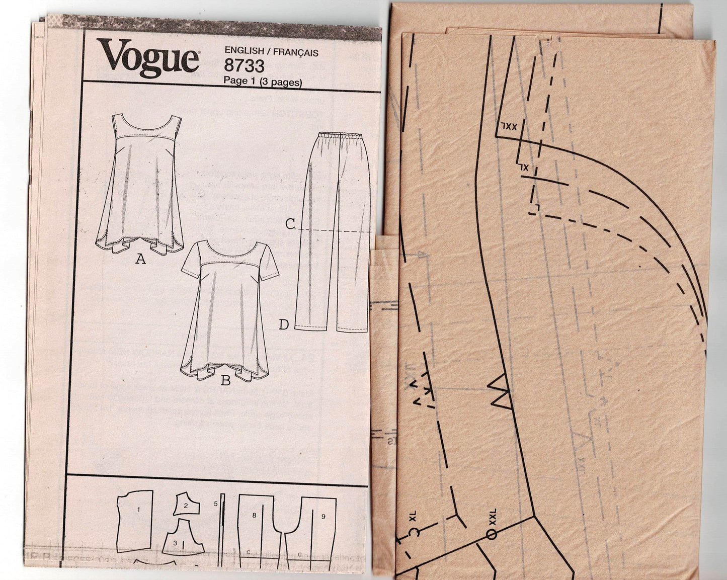 Very Easy Vogue 8733 Womens Yoked Tunic Shorts & Pants Out Of Print Sewing Pattern Size L - XXL UNCUT Factory Folded