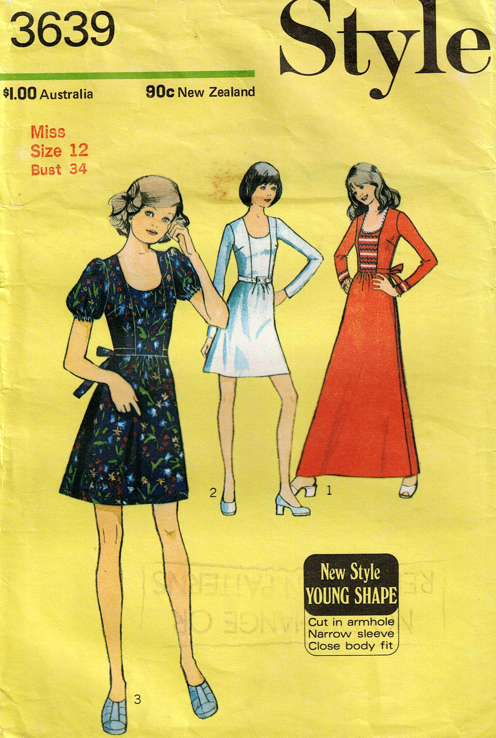 Style 3639 Womens High Waisted Hippie Dress with Panelled Bodice 1970s ...