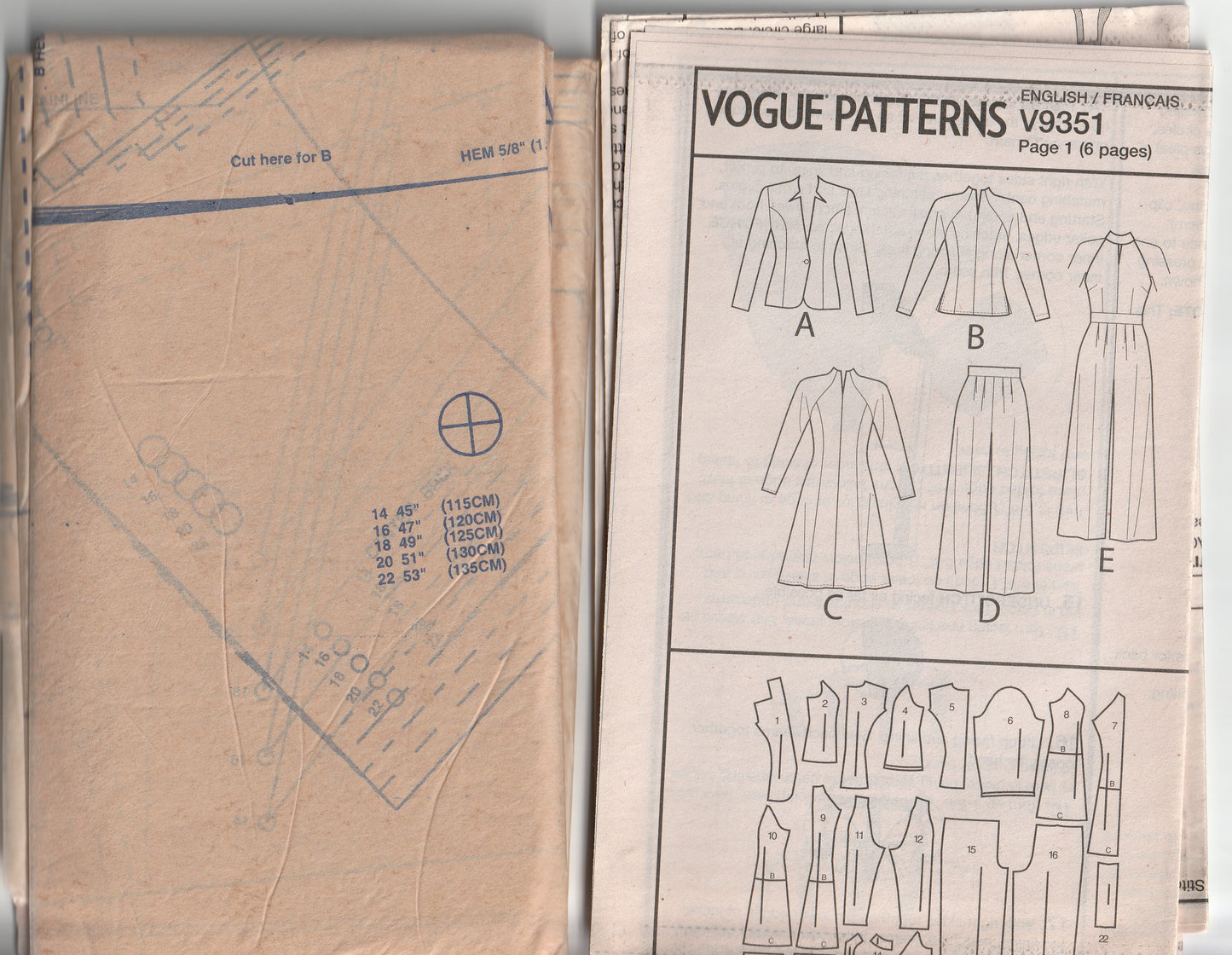 Vogue Wardrobe 9351 Womens Jacket Top Dress Pants & Jumpsuit Out Of Print Sewing Pattern Size 14 - 22 UNCUT Factory Folded