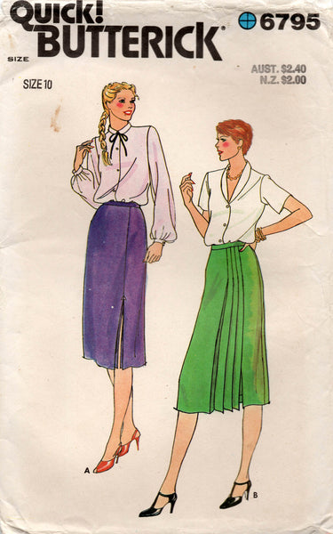 Butterick 6795 Womens Asymmetric Pleated Skirts 1980s Vintage Sewing Pattern Size 10 Waist 25 inches