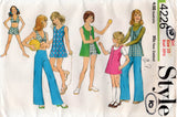 Style 4226 Girls Zip Front Dress Tunic Pinafore Pants Shorts & Top 1970s Vintage Sewing Pattern Size 10 UNCUT Factory Folded