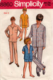Simplicity 8860 Boys Pajamas in 2 Styles and 2 Lengths 1970s Vintage Sewing Pattern Size 6