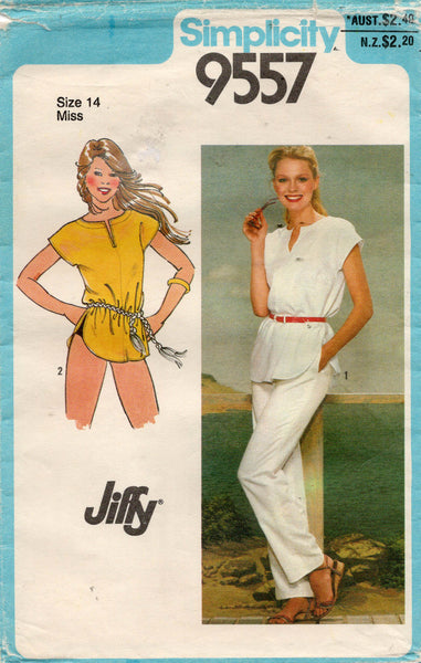 Simplicity 9557 Womens JIFFY Pullover Top & Pants 1980s Vintage Sewing Pattern Size 14 UNCUT Factory Folded