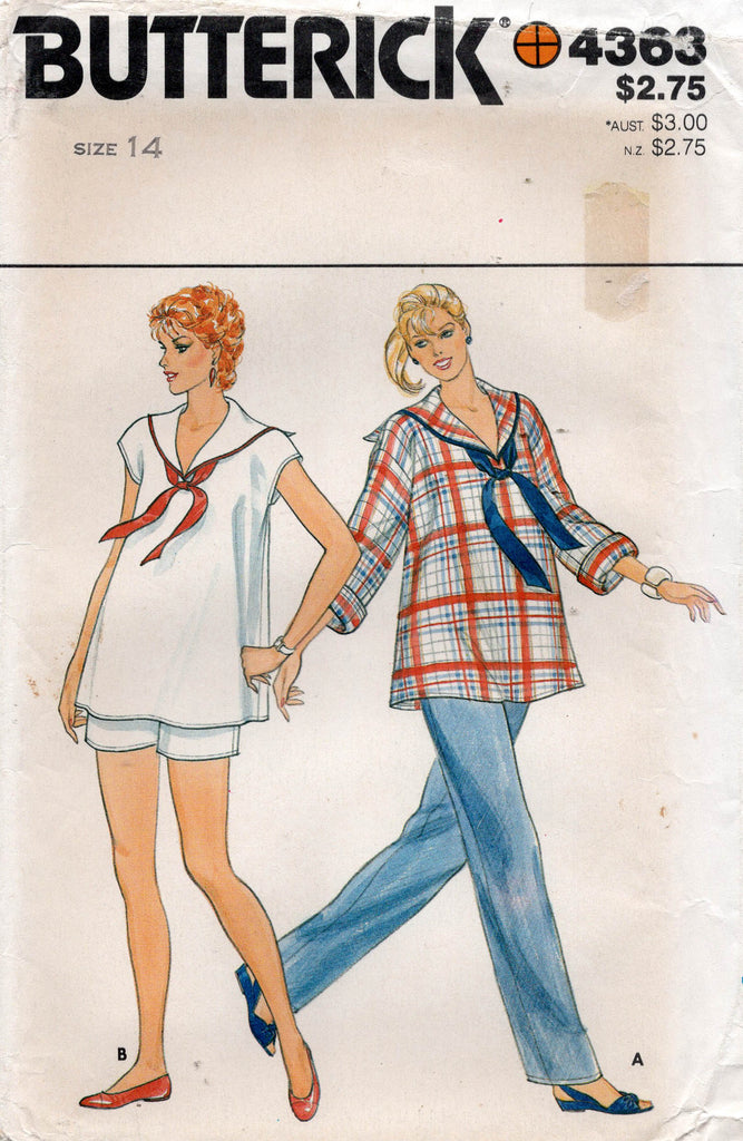 Butterick 4363 Womens Maternity Sailor Top Shorts & Pants 1980s Vintag