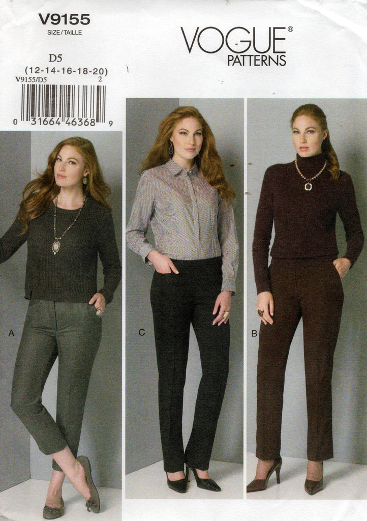 Vogue V9155 Womens Tapered Pants Out Of Print Sewing Pattern Size 12 