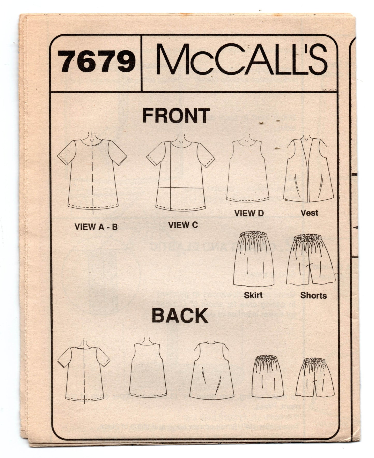 McCall's 7679 Womens Maternity Vest Top Skirt & Shorts 1980s Vintage Sewing Pattern Size 8 - 12 UNCUT Factory Folded