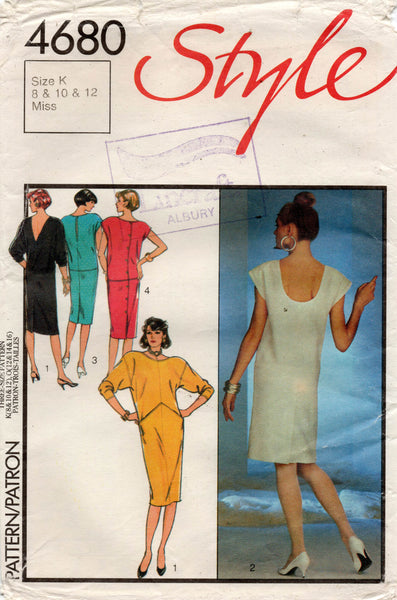 Style 4680 Womens Drop Waisted Dress 1980s Vintage Sewing Pattern Size 8 - 12 UNCUT Factory Folded