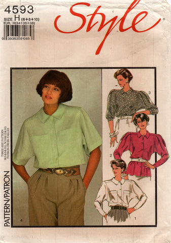 Style 4593 Womens Loose Fitting Blouses 1980s Vintage Sewing Pattern 6 - 10 or 10 - 14 UNCUT Factory Folded