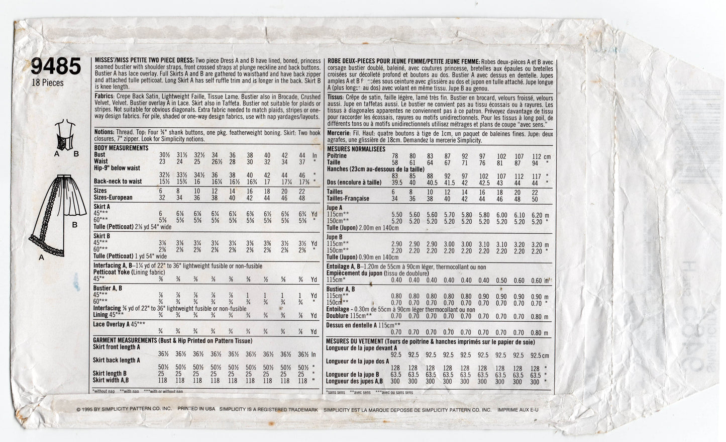Simplicity 9485 Jessica McClintock Womens Evening Bustier Top & Skirts 1990s Vintage Sewing Pattern Size 6 - 10 UNCUT Factory Folded