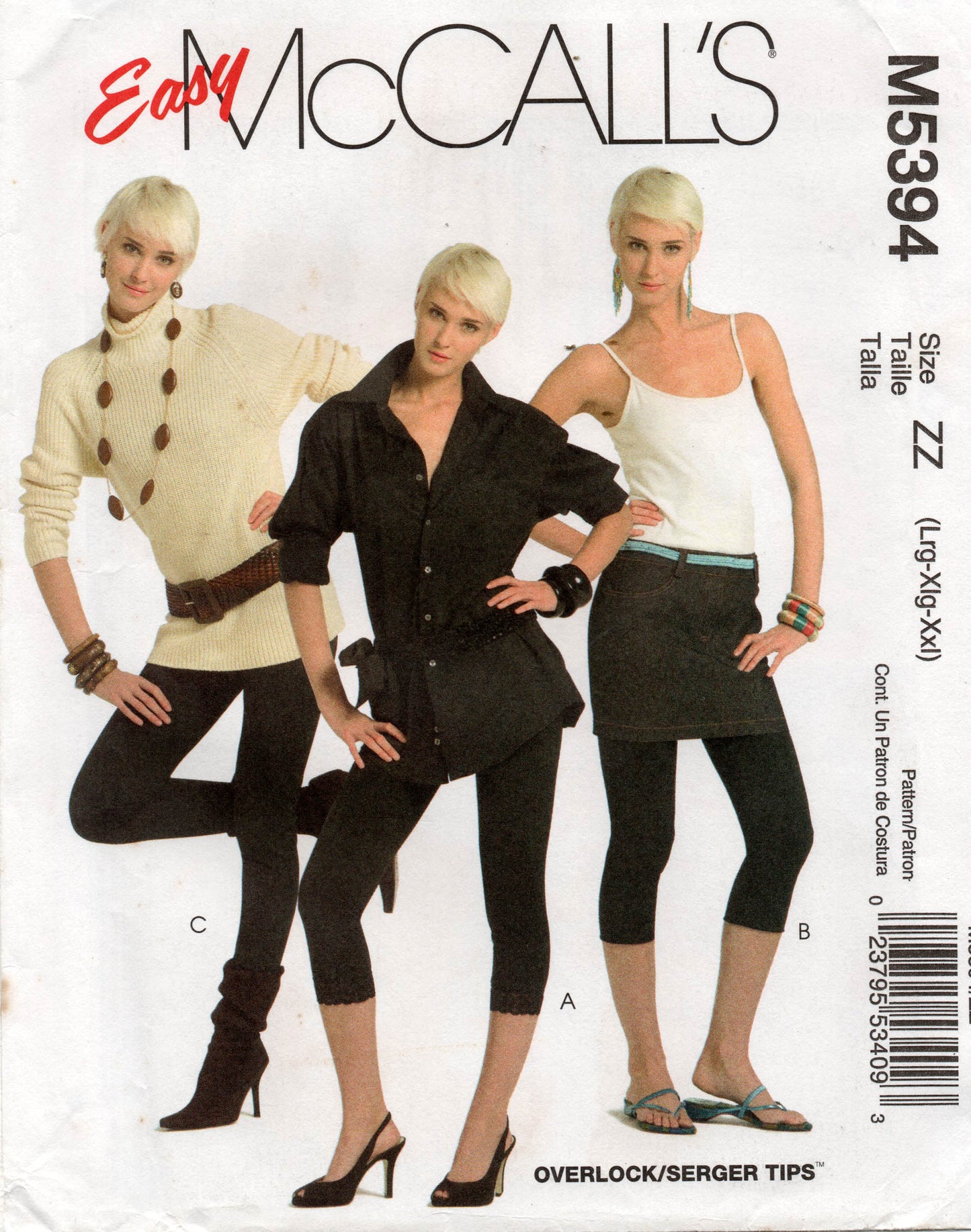 McCall's M5394 Womens Stretch Leggings Tights Out Of Print Sewing Pattern Sizes XS - M or L - XXL UNCUT Factory Folded