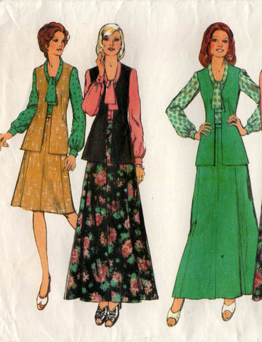 Style 4832 Womens Blouse Long Vest & Skirt 1970s Vintage Sewing Pattern Size 14 Bust 36 inches