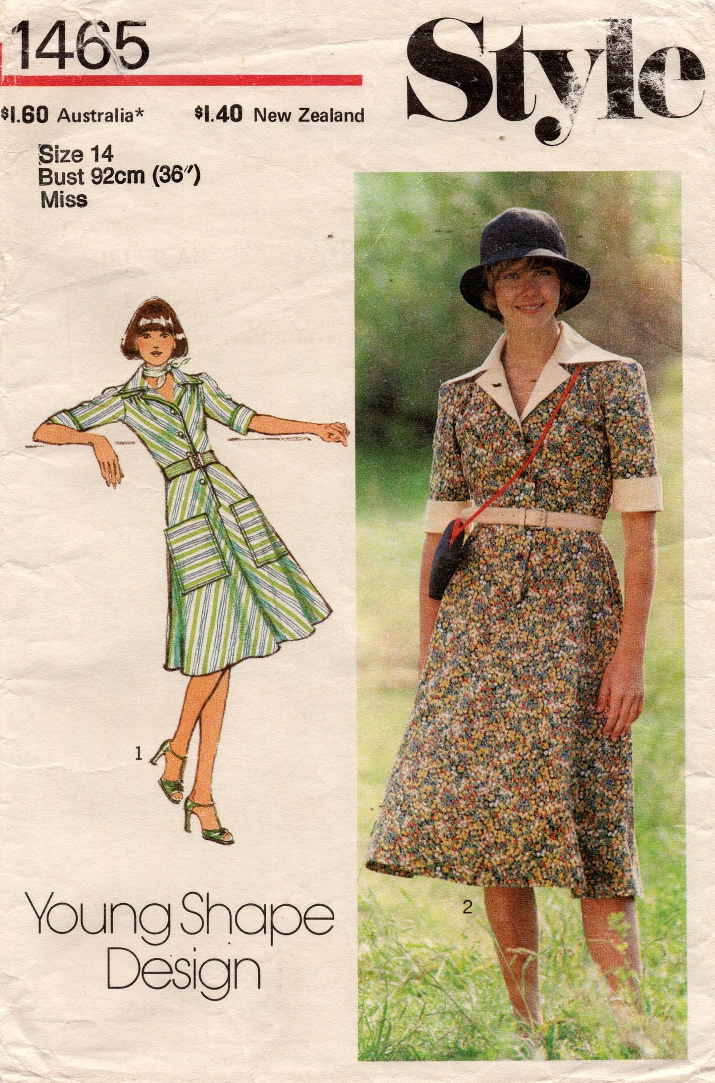 Style 1465 Womens Fit & Flared Wide Collar Shirtdress 1970s Vintage Sewing Pattern Size 10 or 14