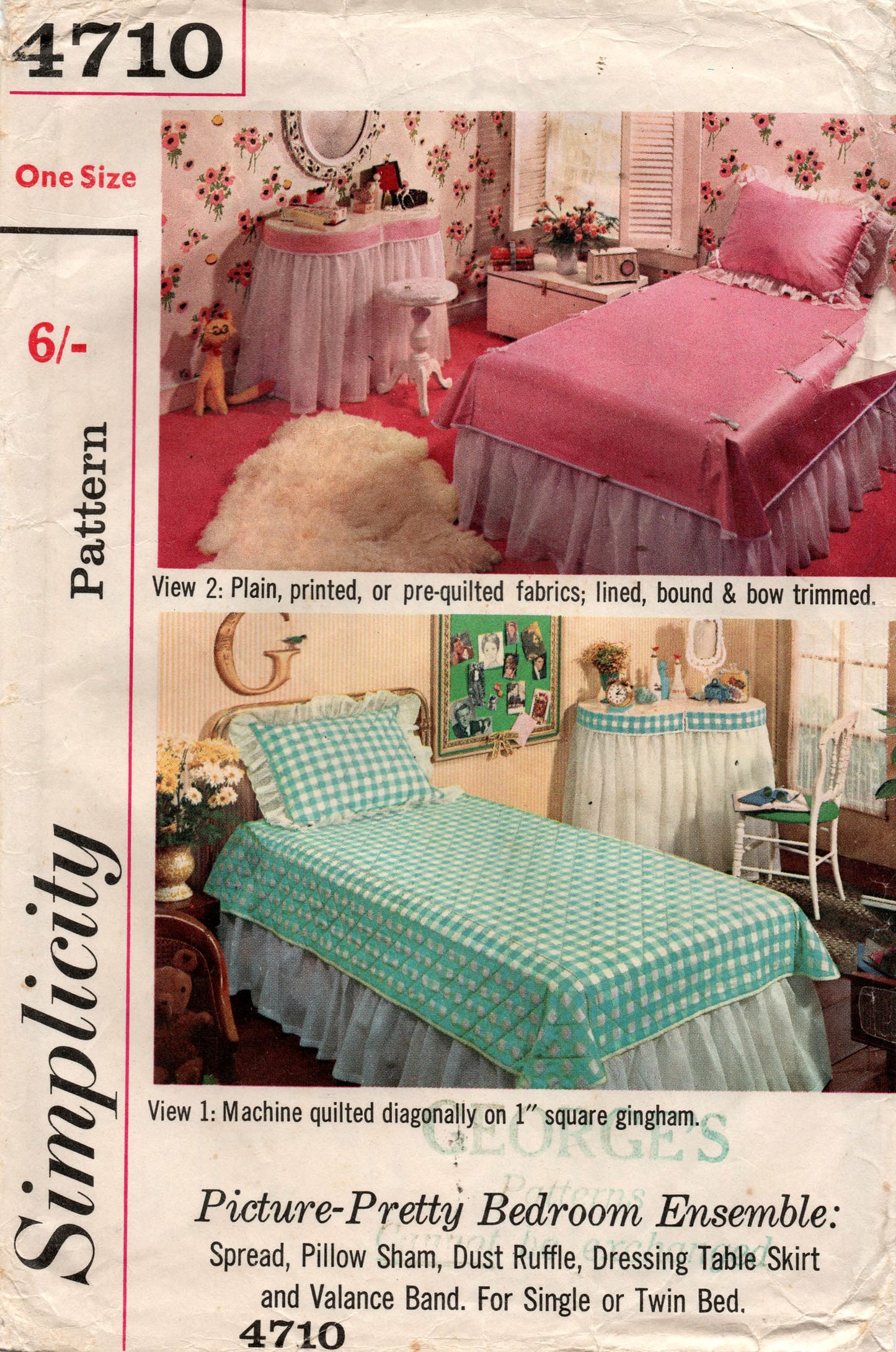 Patrón de costura vintage de los años 60 Simplicity 4710, conjunto de dormitorio retro, doblado de fábrica, SIN USAR