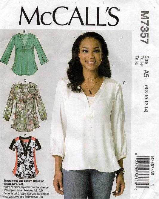 McCall's M7357 Womens Pullover Tops Sewing Pattern Sizes 6 - 14 UNCUT Factory Folded