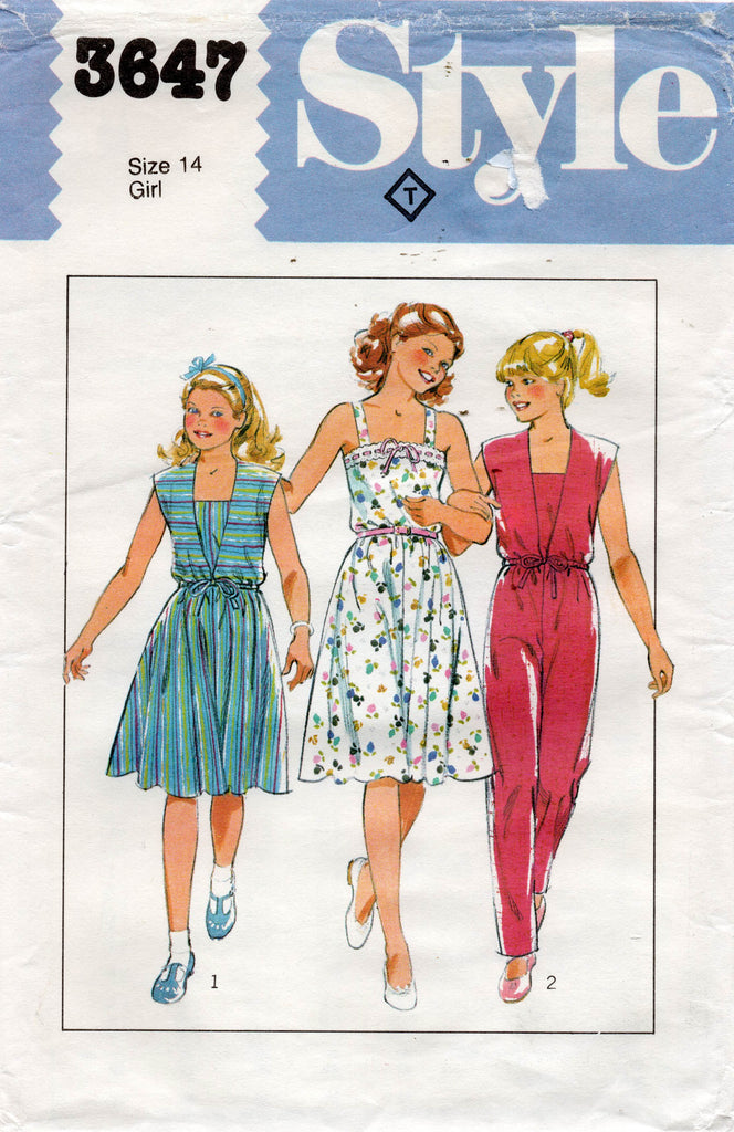 Style 3647 Teen Girls Cover Up Dress & Jumpsuit 1980s Vintage Sewing P