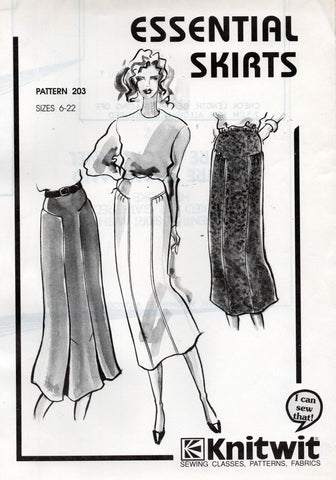 Knitwit 203 Womens Essential Stretch Skirts 1990s Vintage Sewing Pattern Size 6 - 22 UNCUT Factory Folded