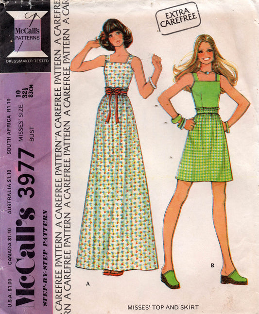 McCall's 3977 Womens Summer Tops & Skirts 1970s Vintage Sewing Pattern Size 10 Bust 32.5 Inches