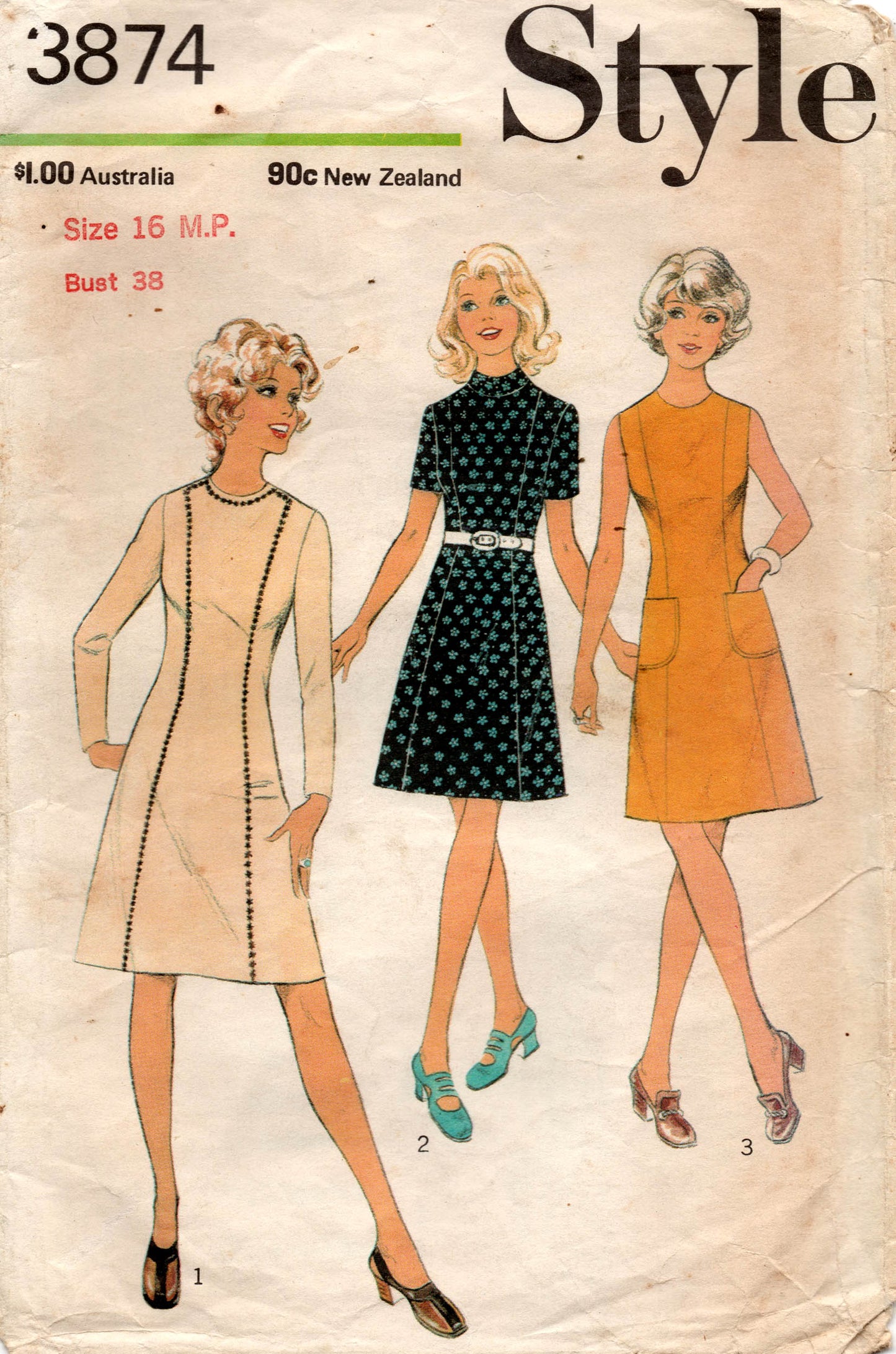 Style 3874 Misses Petite Princess Dress 1970s Vintage Sewing Pattern Size 16 MP Bust 38 inches