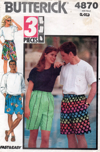 Butterick 4870 Mens Womens Teens Unisex RETRO Boxer/Board Shorts 1990s Vintage Sewing Pattern Size L - XL UNCUT Factory Folded