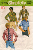 Simplicity 5325 Mens Retro Shirt with Proportioned Long Sleeves 1970s Vintage Sewing Pattern Chest 38 inches